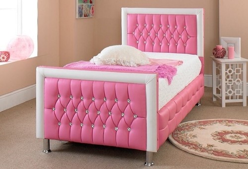 Kids pink faux leather beds - leather,